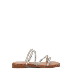 NWT Size 6 Madden NYC Women’s Strappy Bling Flat Sandals – Silver Stone